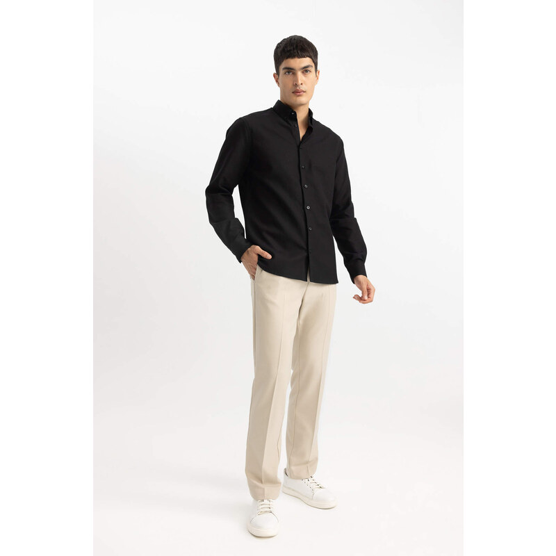 DEFACTO Modern Fit Polo Neck Textured Long Sleeve Shirt