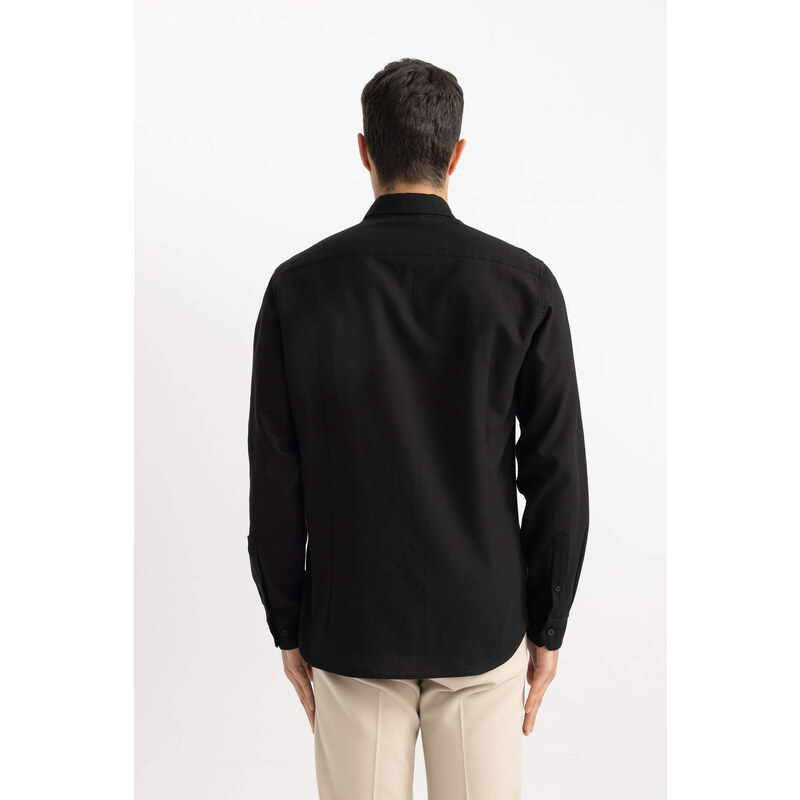 DEFACTO Modern Fit Polo Neck Textured Long Sleeve Shirt