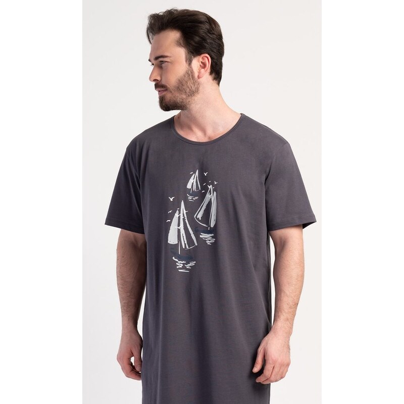 Cool Comics Pánská noční košile s krátkým rukávem Jachting - tmavě šedá