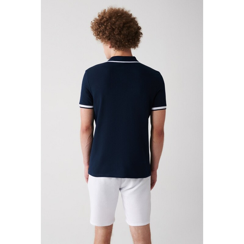 Avva Men's Navy Blue 100% Cotton Marine Printed Regular Fit Polo Neck T-shirt