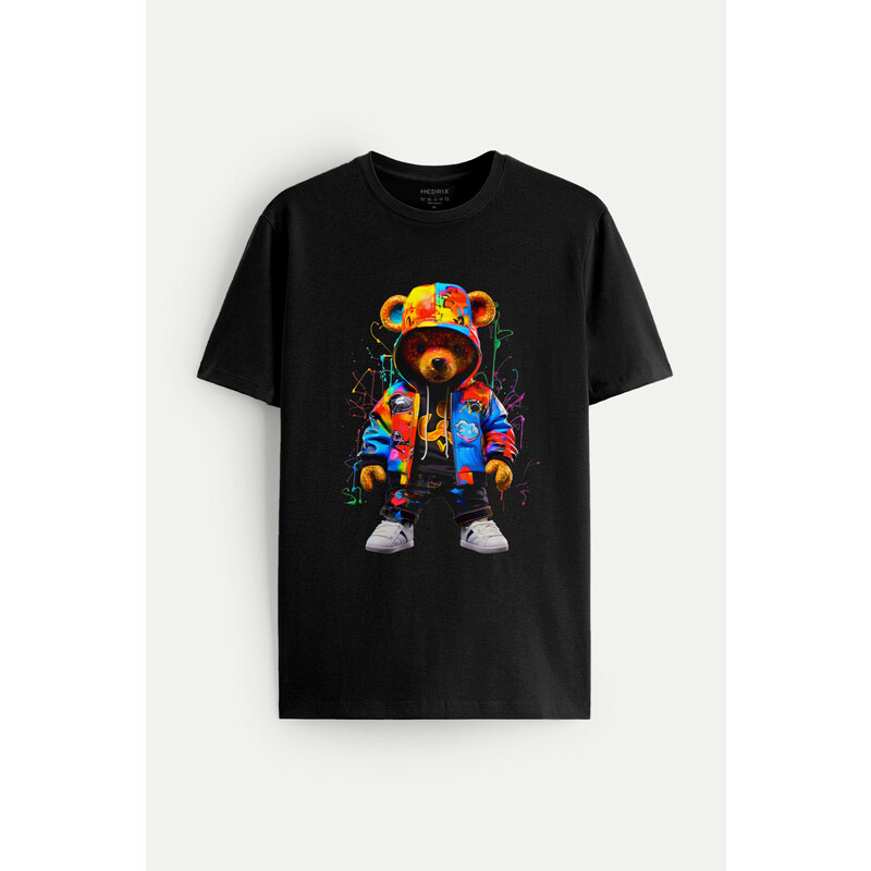 Tričko, Barva Černá, s Potiskem Rave Teddy