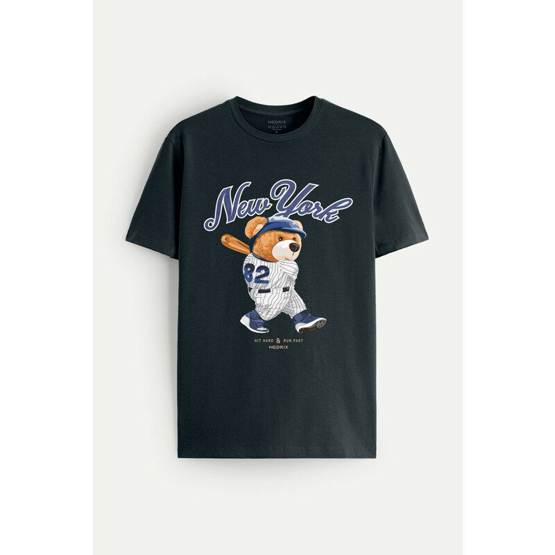 Tričko, Barva Železitě Šedá, s Potiskem Baseball Teddy