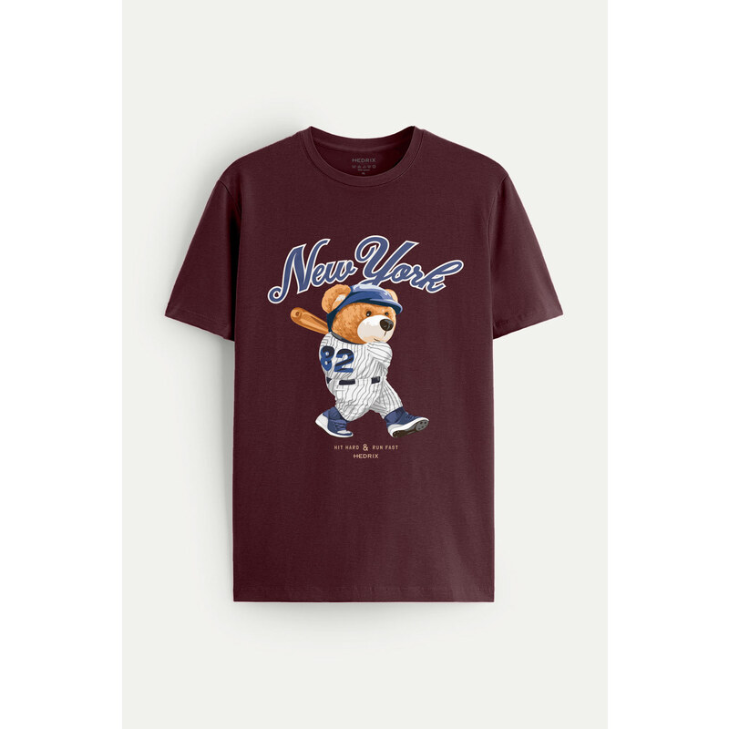 Tričko, Barva Bordó , s Potiskem Baseball Teddy