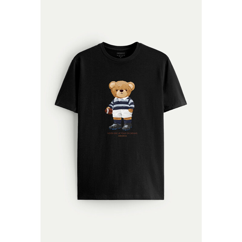 Tričko, Barva Černá, s Potiskem Rugby Teddy