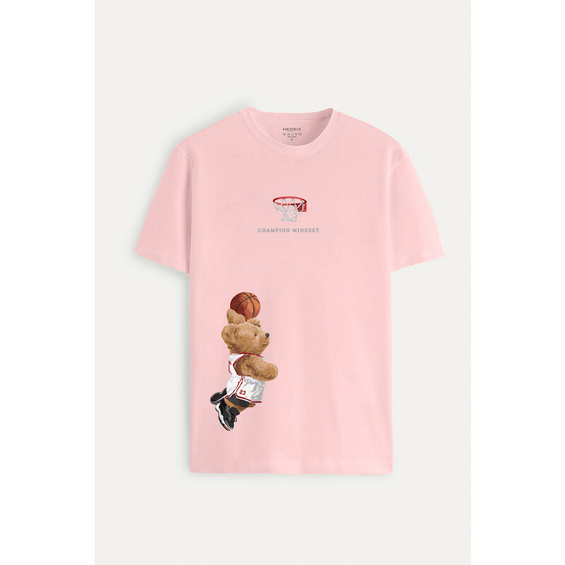 Tričko, Barva Růžová, s Potiskem Champion Mindset Teddy