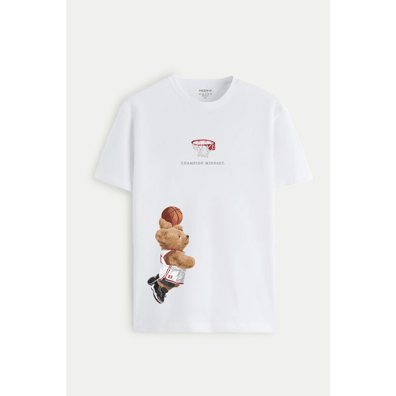 Tričko, Barva Bílá, s Potiskem Champion Mindset Teddy