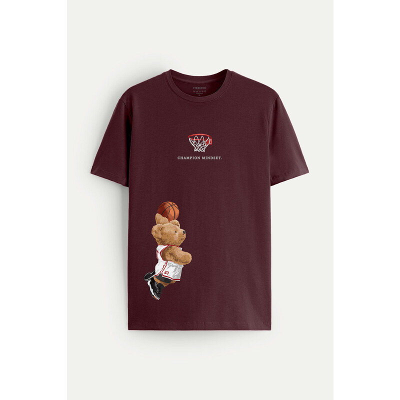Tričko, Barva Bordó , s Potiskem Champion Mindset Teddy