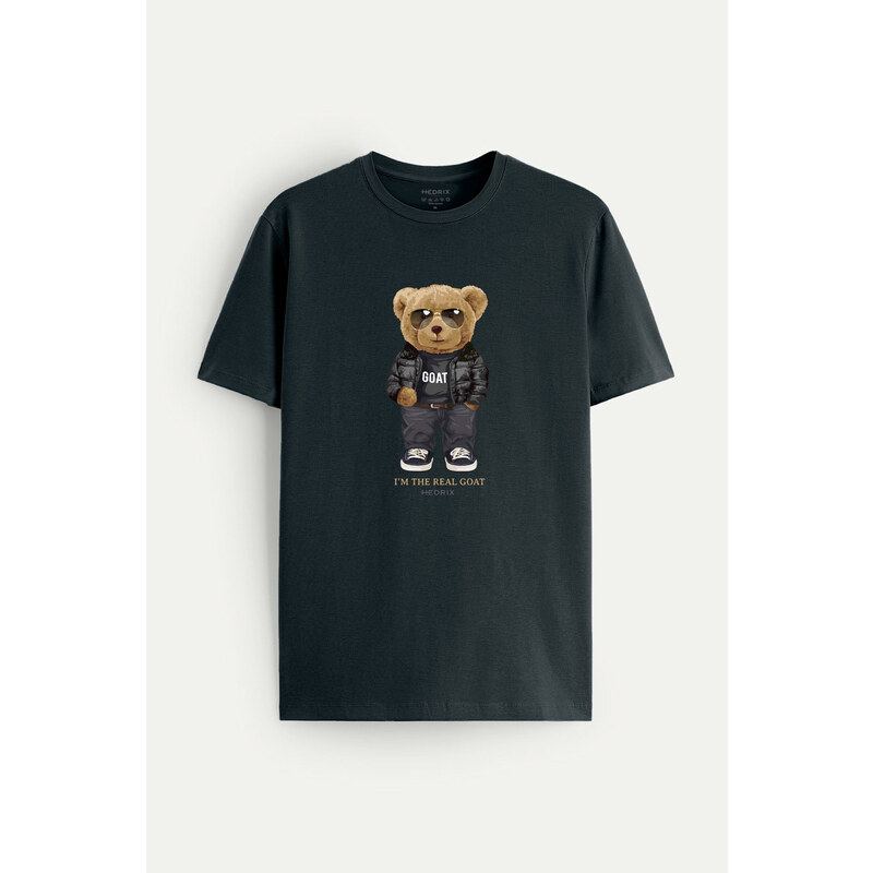 Tričko, Barva Železitě Šedá, s Potiskem Real Goat Teddy