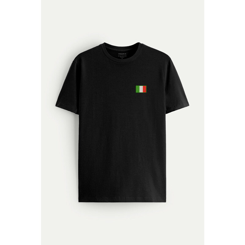 Tričko, Barva Černá, s Potiskem Italy Flag