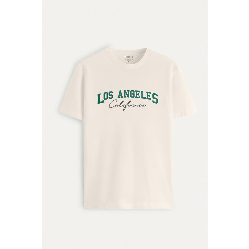 Tričko, Barva Ekru, s Potiskem Los Angeles California