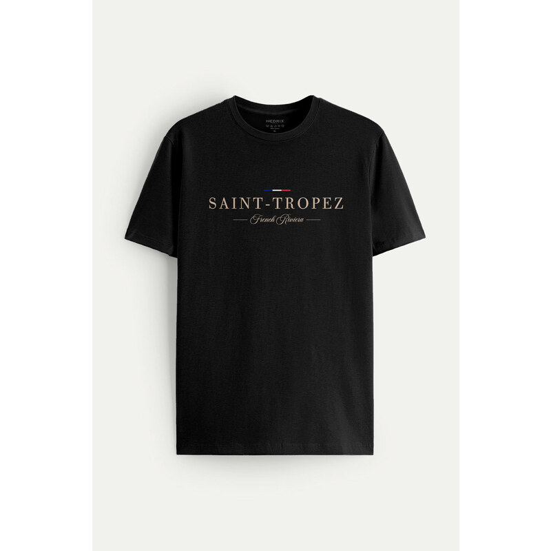 Tričko, Barva Černá, s Potiskem Saint Tropez Riviera