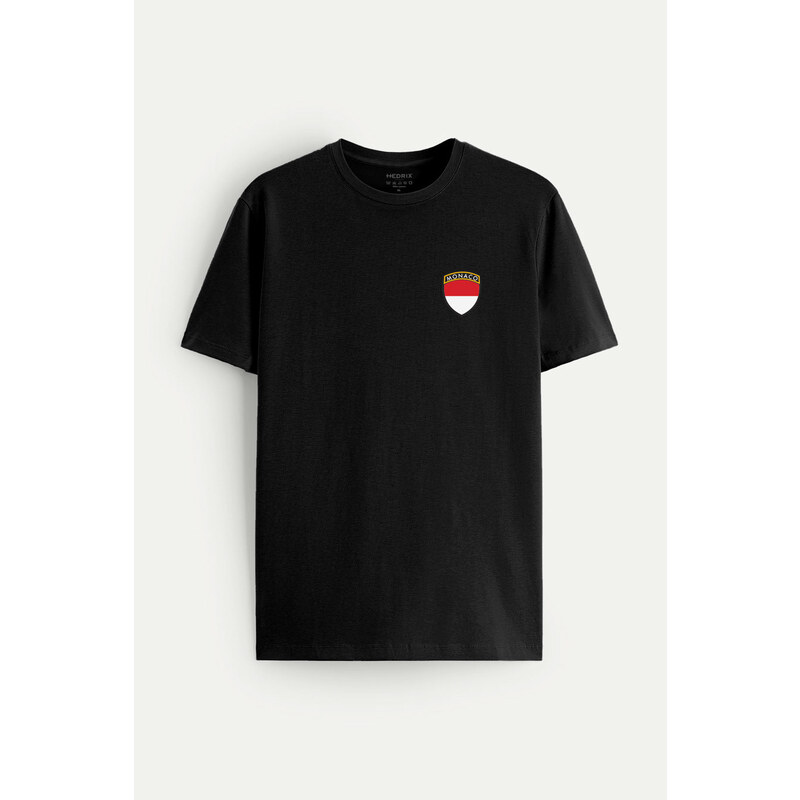 Tričko, Barva Černá, s Potiskem Monaco Flag