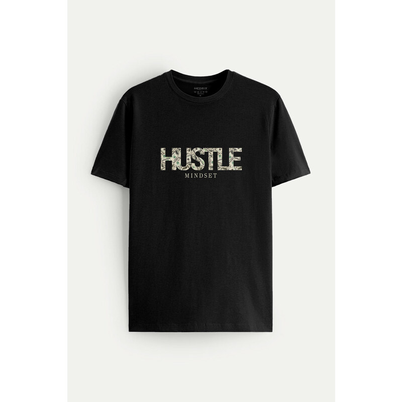 Tričko, Barva Černá, s Potiskem Hustle Mindset