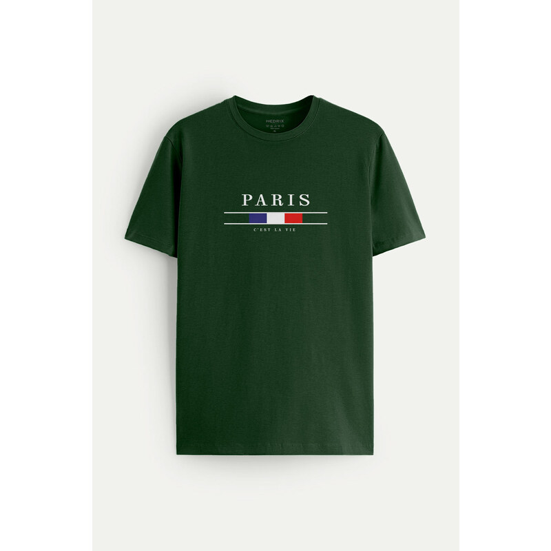 Tričko, Barva Zelená, s Potiskem Paris La Vie
