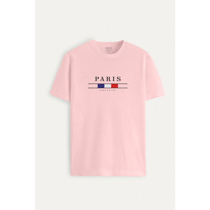 Tričko, Barva Růžová, s Potiskem Paris La Vie