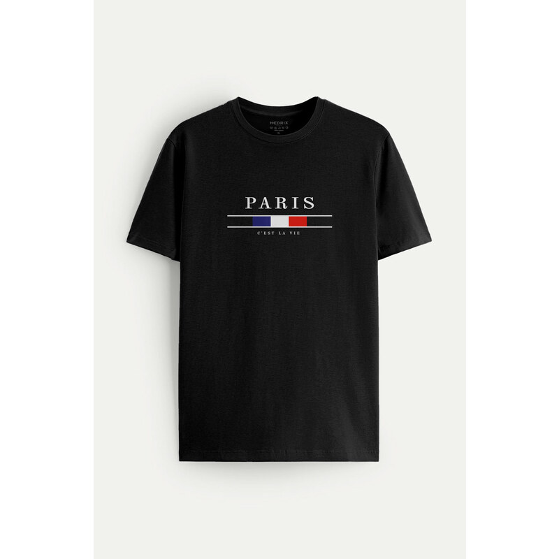 Tričko, Barva Černá, s Potiskem Paris La Vie