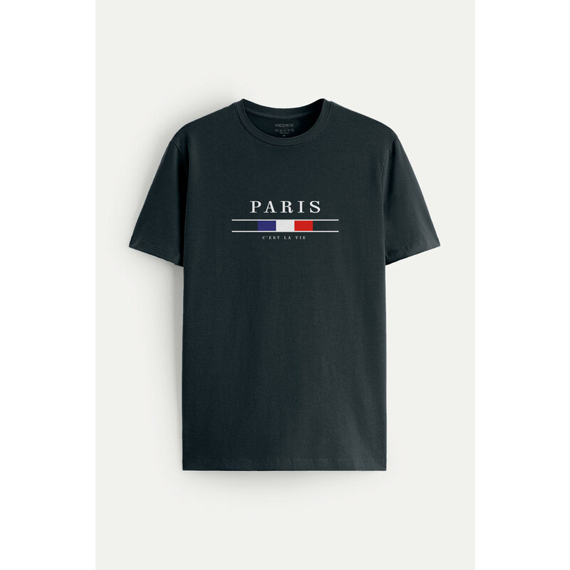 Tričko, Barva Železitě Šedá, s Potiskem Paris La Vie