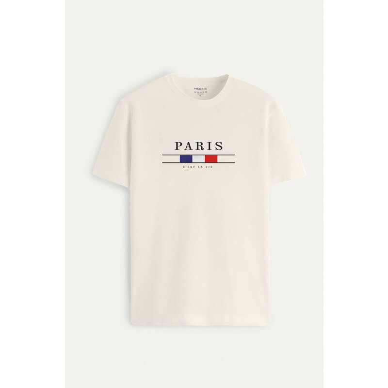 Tričko, Barva Ekru, s Potiskem Paris La Vie
