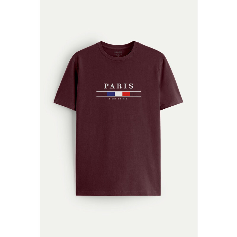 Tričko, Barva Bordó , s Potiskem Paris La Vie