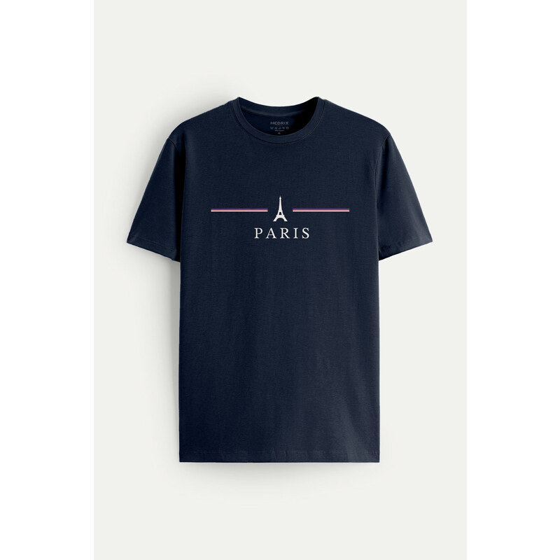 Tričko, Barva Modrá, s Potiskem Paris design-clothing-minimal