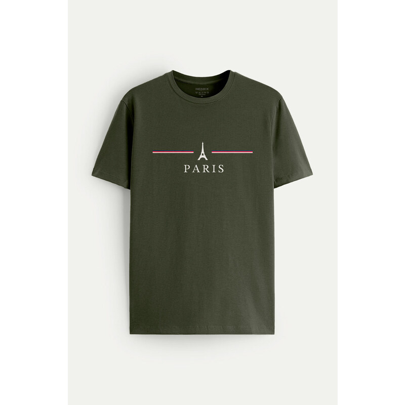 Tričko, Barva Khaki, s Potiskem Paris design-clothing-minimal
