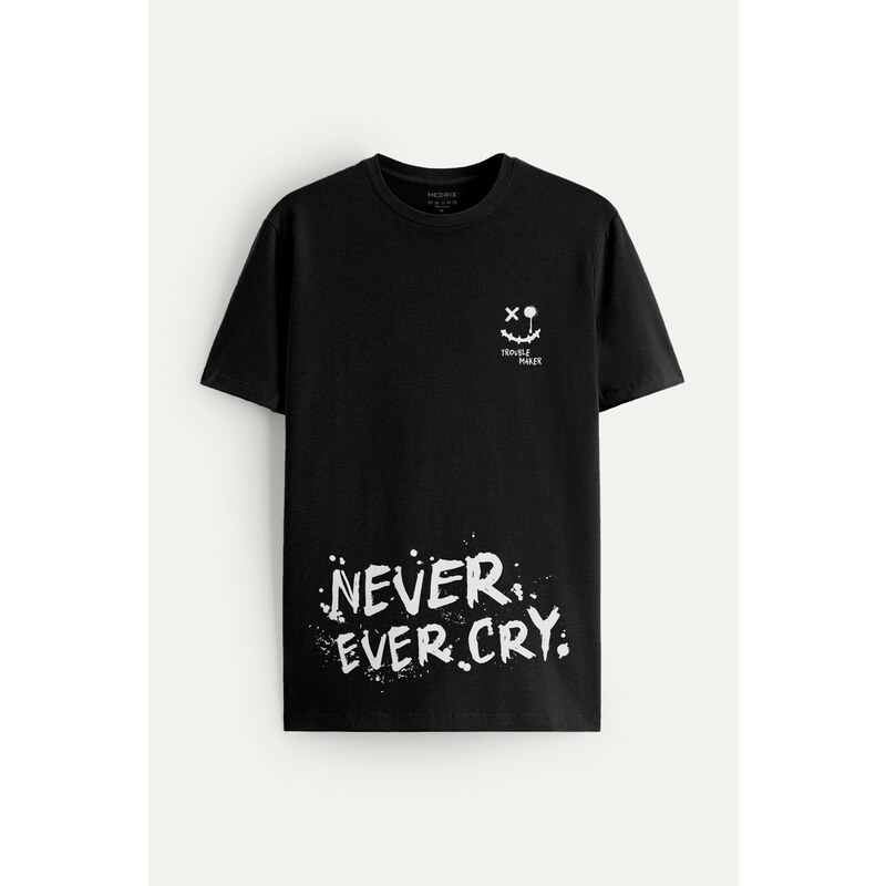 Tričko, Barva Černá, s Potiskem Never Ever Cry