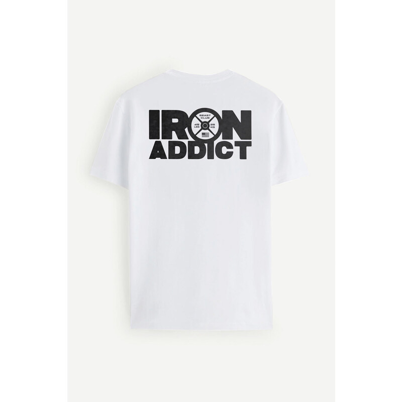 Tričko, Barva Bílá, s Potiskem Iron Addict