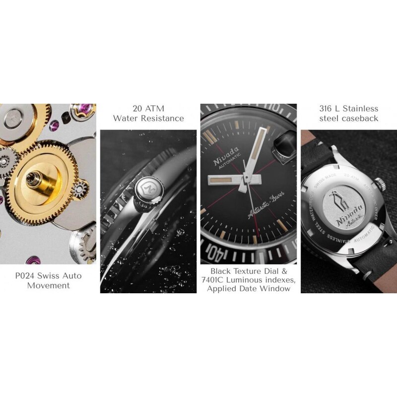 Stříbrné pánské hodinky Nivada Grenchen s ocelový páskem Antarctic Diver 32038A04 38MM Automatic
