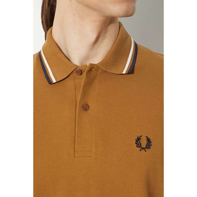 Bavlněné polo tričko Fred Perry Twin Tipped Shirt hnědá barva, M12.V46