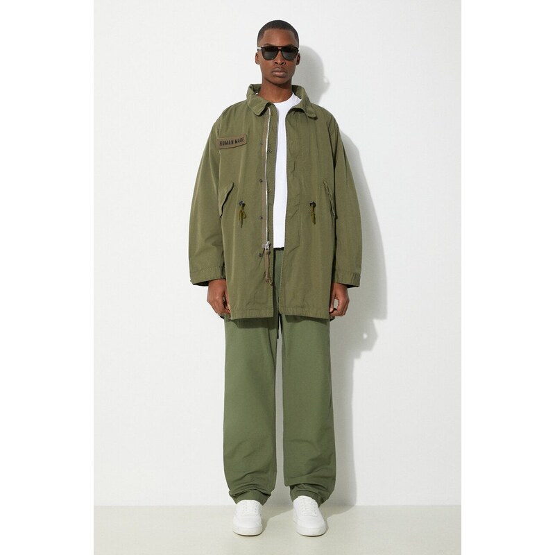 Kabát Human Made Fishtail Coat pánský, zelená barva, přechodný, HM27JK002
