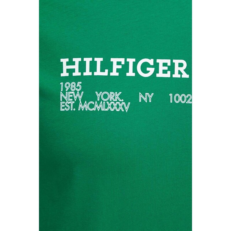 Bavlněné tričko Tommy Hilfiger zelená barva, s potiskem
