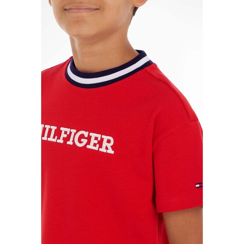 Dětské tričko Tommy Hilfiger červená barva, s potiskem