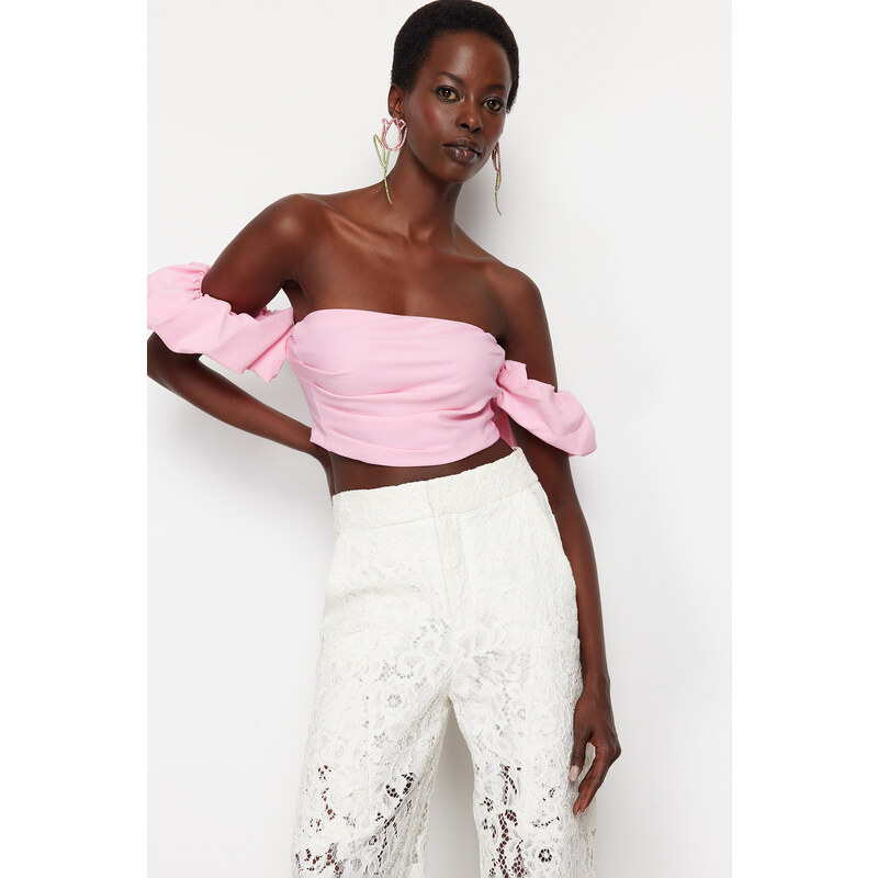 Trendyol Pink Crop Woven Bustier 107261575