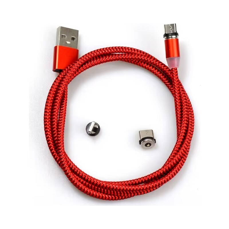 USB nabíjecí kabel 3v1 s magnetickými koncovkami Červená