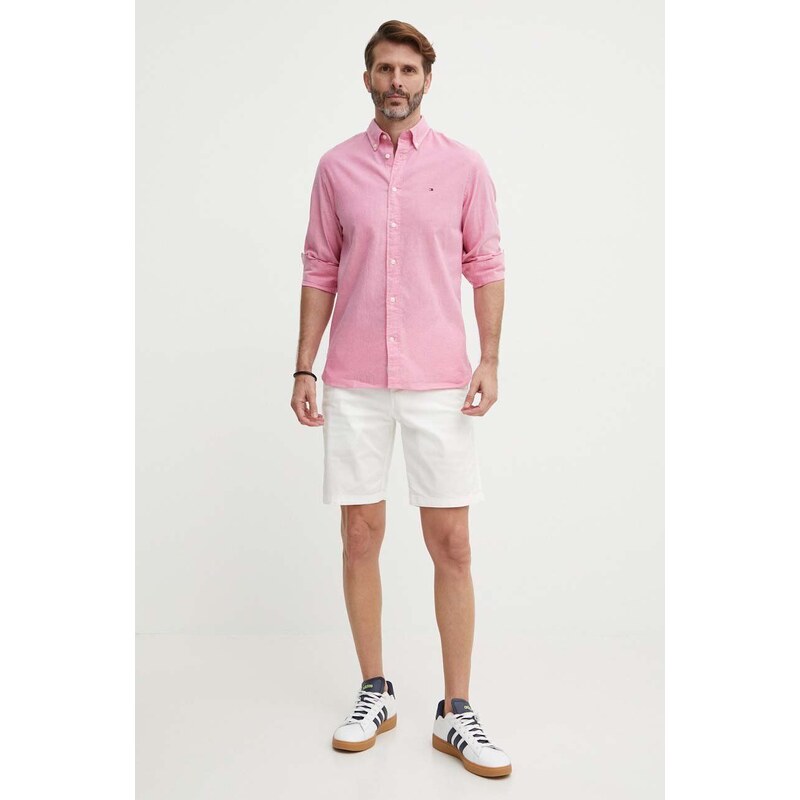 Košile Tommy Hilfiger pánská, růžová barva, regular, s límečkem button-down