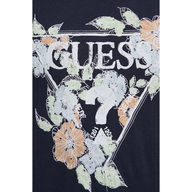 Bavlněné tričko Guess FLOWERS tmavomodrá barva, s potiskem, M4GI11 I3Z14