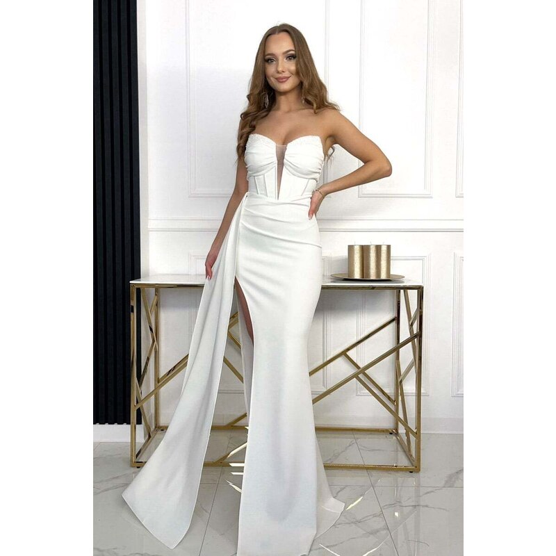 Paris Style Bílé šaty s vysokým rozparkem Ariel
