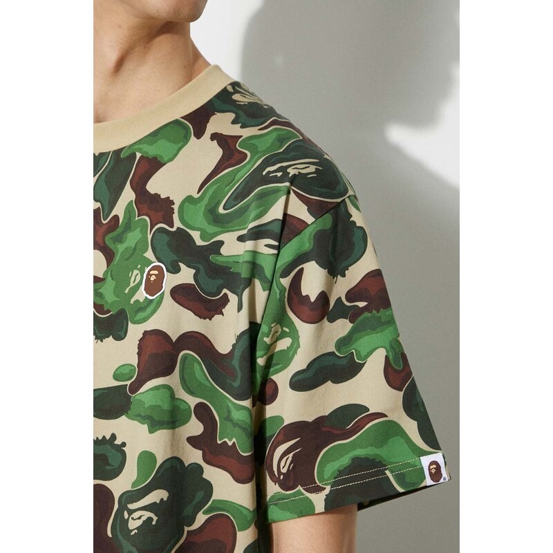 Bavlněné tričko A Bathing Ape Bape Art Camo Ape Head One Point Tee zelená barva, 1J80109057