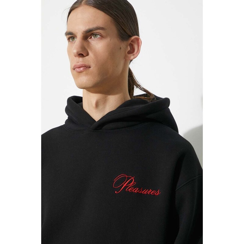 Mikina PLEASURES Cafe Hoodie pánská, černá barva, s kapucí, s aplikací, P24SP026.BLACK