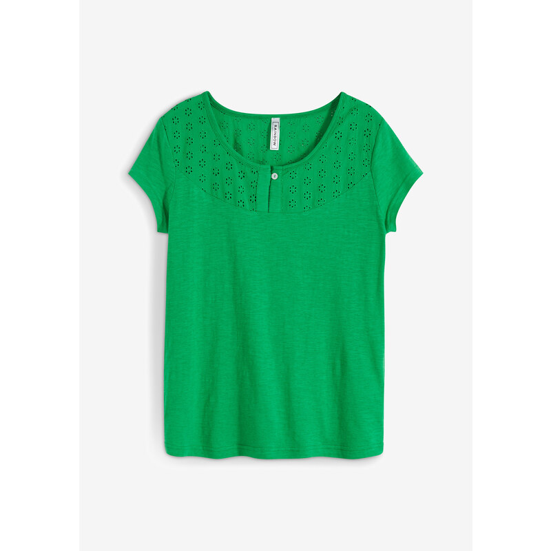 bonprix Tričko s dírkovaným vzorem Zelená