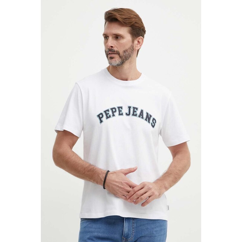 Bavlněné tričko Pepe Jeans béžová barva, s potiskem