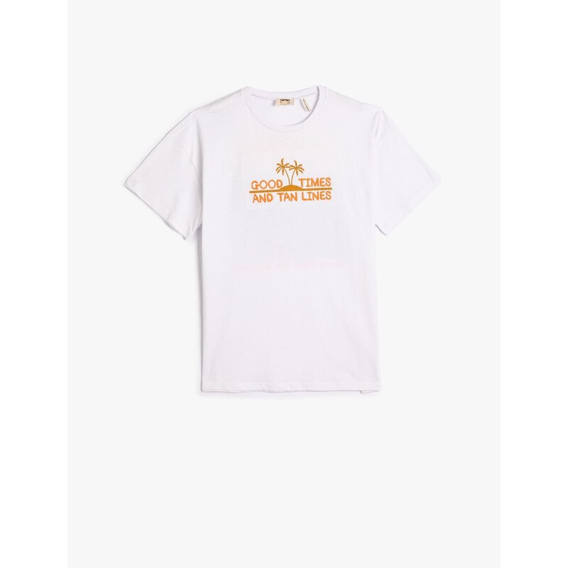 Koton T-Shirt Short Sleeves Crew Neck Embroidered Detailed Cotton.