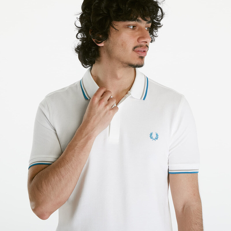 Pánské tričko FRED PERRY Twin Tipped Shirt Snow White/ Warm grey/ Ocean