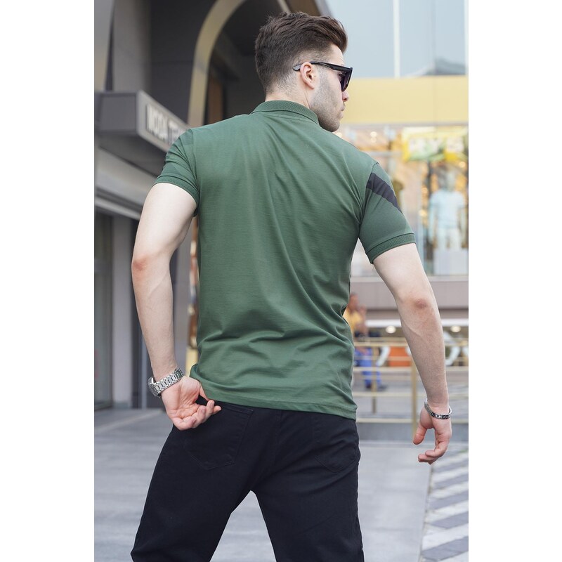 Madmext Khaki Patterned Polo Neck Men's T-Shirt 6081