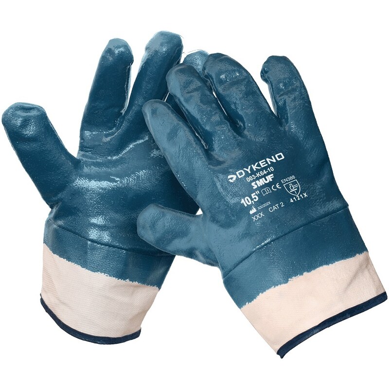 DYKENO Smuf pracovní rukavice celomáčené v nitrilu tuhá manžeta