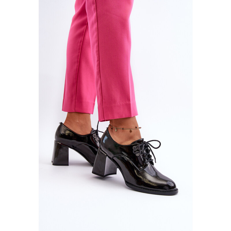Kesi Černé dámské lakované boty na vysokém podpatku Nelione