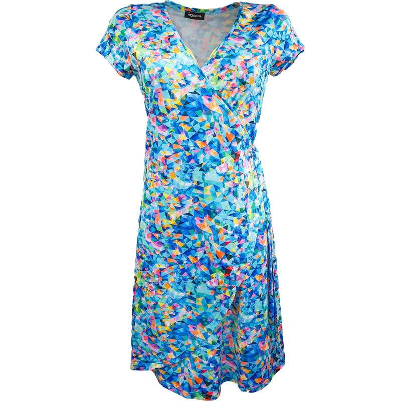 Modestia Modré zavinovací šaty s barevným tiskem