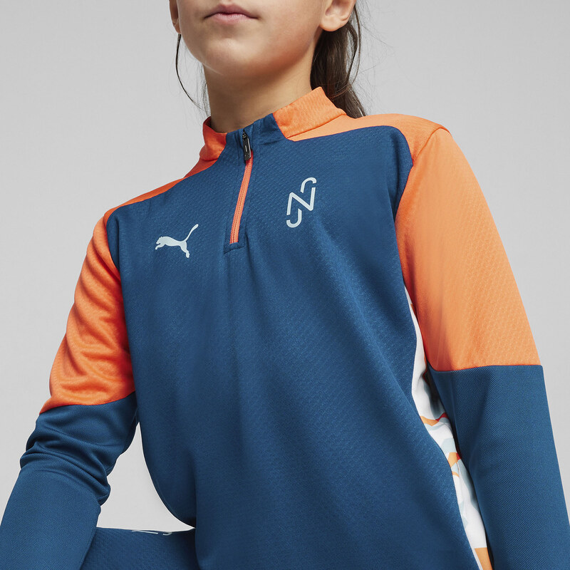 PUMA Neymar JR Creativity 1/4 Zip Top dětská fotbalová mikina ocean tropic/hot heat