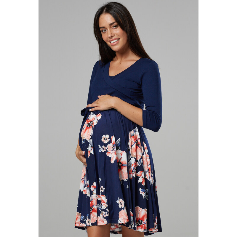 Happy Mama Květinové těhotenské a kojící šaty 3v1 Fiori