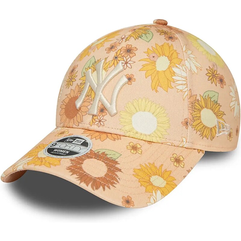 New Era New York Yankees Womens Floral All Over Print Peach 9FORTY Adjustable Cap 60435003